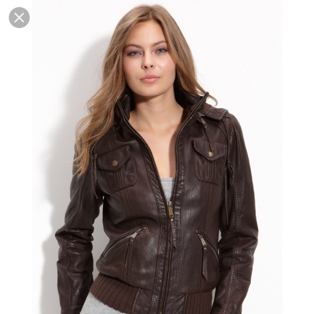 Michael Kors Leather Bomber Jacket